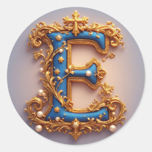 Sierlijke blauwe letter E Ronde Sticker