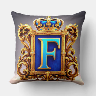 Sierlijke Blauwe Letter F Kussen