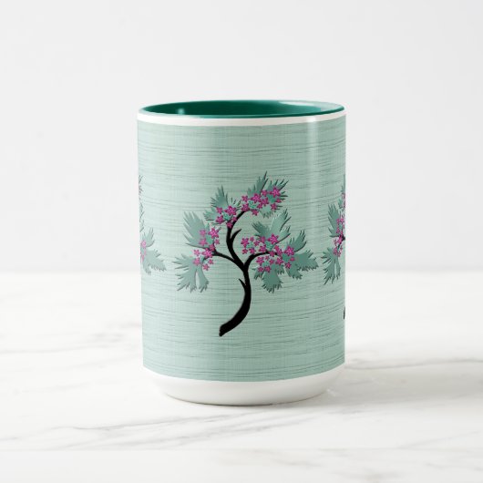 Sierlijke bloeiende boom groen + pruim mok (Midden)