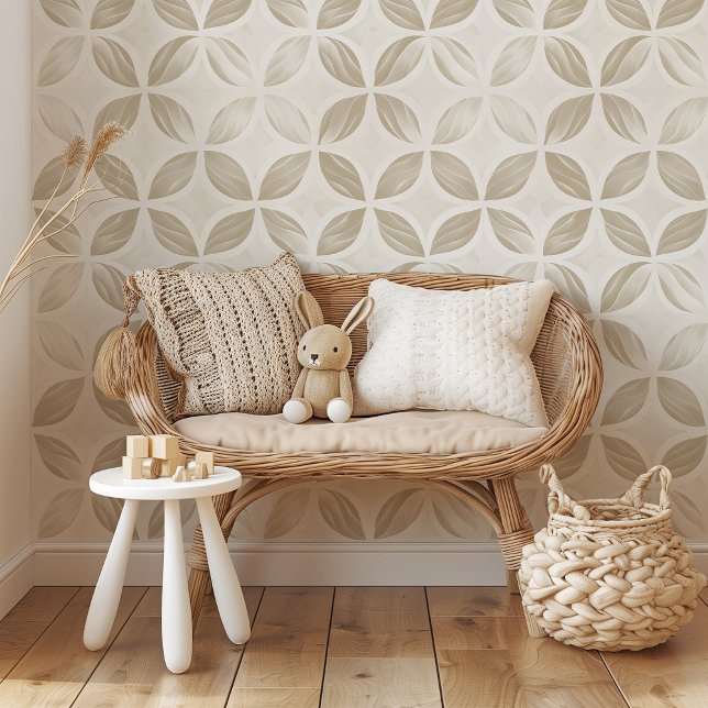Sierlijke bloemblaadjes - Beige & Cream Minimalist Behang (Creator heeft geüpload)