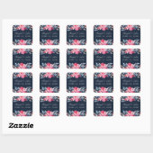 Sierlijke Bloemen Roze en Dusty Blue Wedding Vierkante Sticker (Vel)