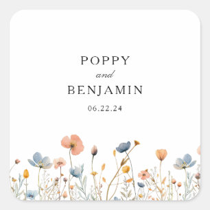 sierlijke bloemen wilde bloem krans bruiloft vierkante sticker