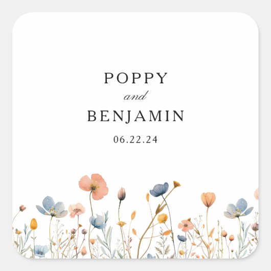 sierlijke bloemen wilde bloem krans bruiloft vierkante sticker (Voorkant)