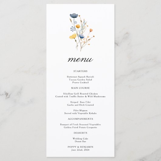Sierlijke Bloemen Wildflower bruiloft Menu (Voorkant)