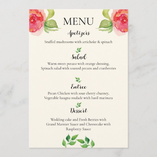 sierlijke bloemenbruiloft menu (Voorkant)