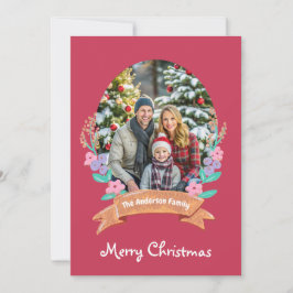 Sierlijke Bloesems Bloemenkrans Xmas rode foto Feestdagenkaart