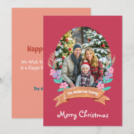 Sierlijke Bloesems Bloemenkrans Xmas rode foto Feestdagenkaart