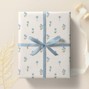 Sierlijke Boho Ditsy Bloemige Cottagecore Blauw Cadeaupapier