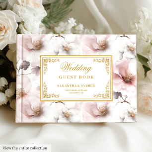 Sierlijke boho stoffige roze gouden bruiloft gaste gastenboek