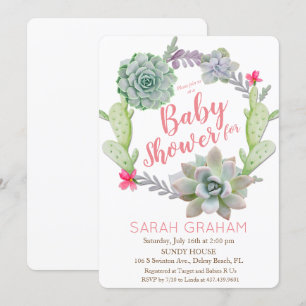 Sierlijke Cactuskrans Baby Shower Uitnodiging