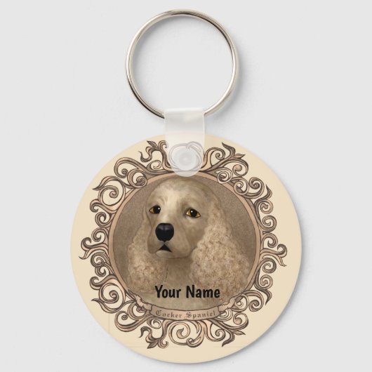 Sierlijke cocker spaniel aangepaste naam sleutelhanger (Voorkant)