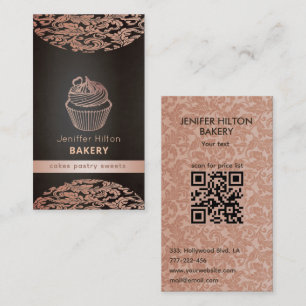  sierlijke cupcake damask bakkerij QR code Visitekaartje
