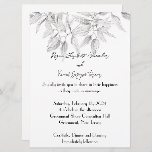 Sierlijke en elegante bruiloft uitnodiging (Voorkant / Achterkant)