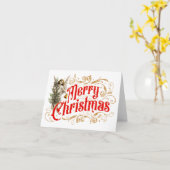 Sierlijke engel - Prettig kerstfeest - Retro Kaart (Gele Bloem)