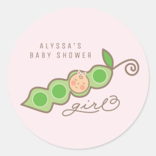 Sierlijke Erwt in een Peul Meisje Baby Shower Stic Ronde Sticker