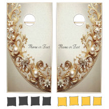 Sierlijke Gouden Cornhole Set met Bloemen