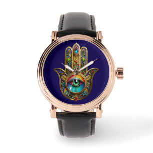 Sierlijke Gouden Kleurrijke Hamsa Groen op Rode De Horloge