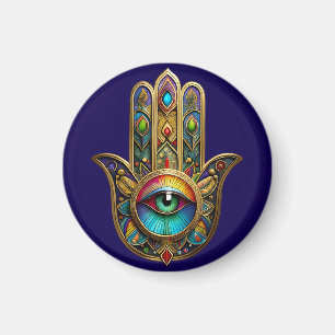 Sierlijke Gouden Kleurrijke Hamsa Groen op Rode De Magneet