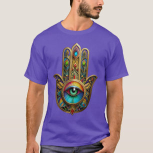Sierlijke Gouden Kleurrijke Hamsa Groen op Rode De T-shirt
