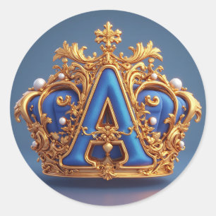 Sierlijke gouden letter A met kroonlijstontwerp Ronde Sticker