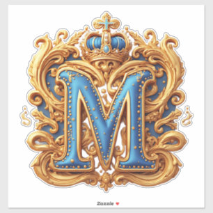 Sierlijke gouden letter M met kroonlijstontwerp Sticker