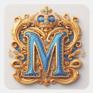 Sierlijke gouden letter M met kroonlijstontwerp Vierkante Sticker