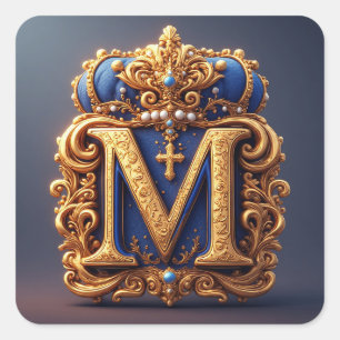 Sierlijke gouden letter M met kroonlijstontwerp Vierkante Sticker