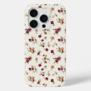 Sierlijke gouden maroon bloemenpatroon iPhone 15 pro case