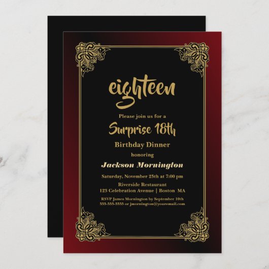Sierlijke gouden rand verrassing 18e verjaardag kaart (Voorkant / Achterkant)