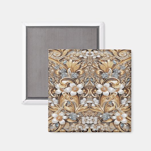 Sierlijke Gouden Witte Bloem Magneet (Voorkant / Achterkant)