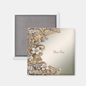 Sierlijke gouden witte bloemensiermagneet magneet (Voorkant / Achterkant)