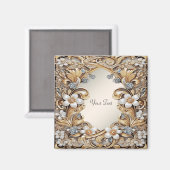Sierlijke gouden witte bloemensiermagneet magneet (Voorkant / Achterkant)