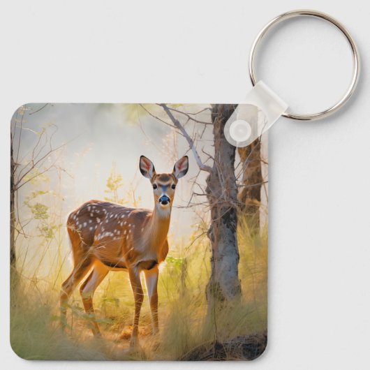 Sierlijke herten in het bos Natuur ontwerp Sleutelhanger (Achterkant)