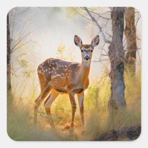 Sierlijke herten in het bos Natuur ontwerp Vierkante Sticker