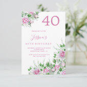 Sierlijke Hoek Roze Rozen Verjaardagsfeest Kaart (Staand voorkant)
