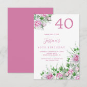 Sierlijke Hoek Roze Rozen Verjaardagsfeest Kaart (Voorkant / Achterkant)