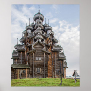 Sierlijke houten kerk, Rusland Poster