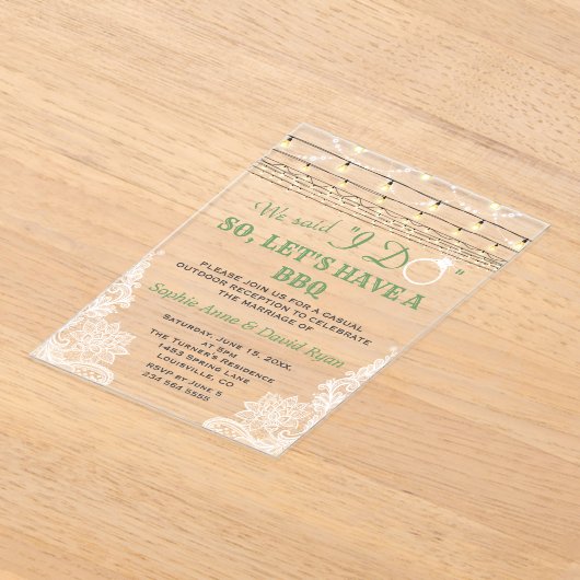 Sierlijke kant slingerlichten na I Do BBQ Acryl Uitnodigingen (Laagn)