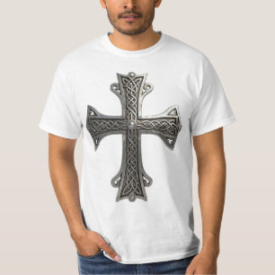 Sierlijke Keltische Zilveren Kruis met Ingewikkeld T-shirt