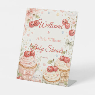 Sierlijke Kersen Baby Shower Reclamebord Met Voetstuk
