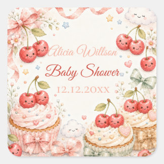 Sierlijke Kersen Baby Shower Vierkante Sticker