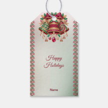 Sierlijke Kerst Geschenklabel met Edelstenen en Ve