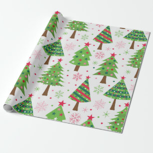 Sierlijke Kerstmis Groene Kerstbomen Patroon Cadeaupapier