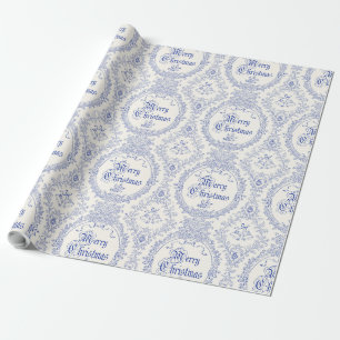 Sierlijke Klassieke Vintage Prettig Kerstmis Blauw Cadeaupapier