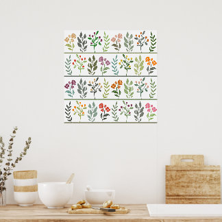 Sierlijke Kleurrijke Bloementuin Opgewekte Planten Poster