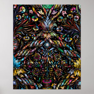 SIERLIJKE KLEURRIJKE BOTANISCHE VOLKSKUNST POSTER