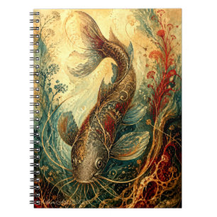 Sierlijke Koi Vissen Vintage Botanische Kunst Notitieboek