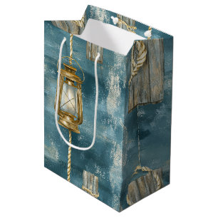 Sierlijke Lantaarn Touw Kust Blauw Patroon (1) Medium Cadeauzakje