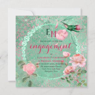 Sierlijke Mintgroene Roze Gouden KOLIBRIE Verlovin Kaart