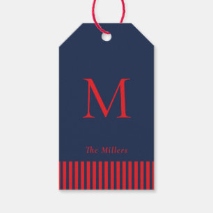 Sierlijke Monogram Navy & Rode Cadeautags Cadeaulabel
